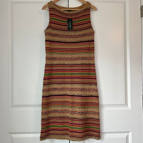 NWT Ralph Lauren Southwest Boho Knit Striped Midi Dress Women's -Size M - Picture 1 of 11
